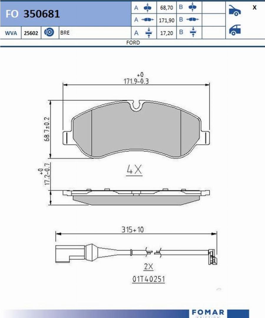 FOMAR Friction FO 350681 - Тормозные колодки, дисковые, комплект avtokuzovplus.com.ua