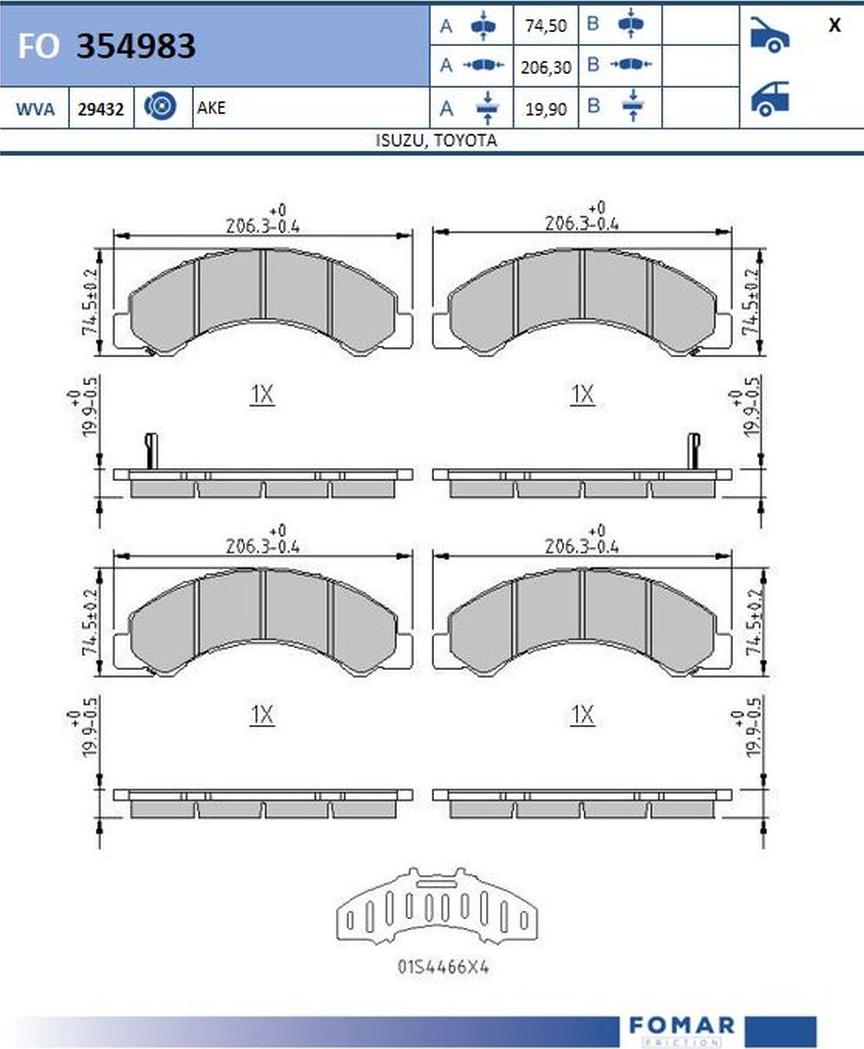 FOMAR Friction FO 354983 - Тормозные колодки, дисковые, комплект avtokuzovplus.com.ua