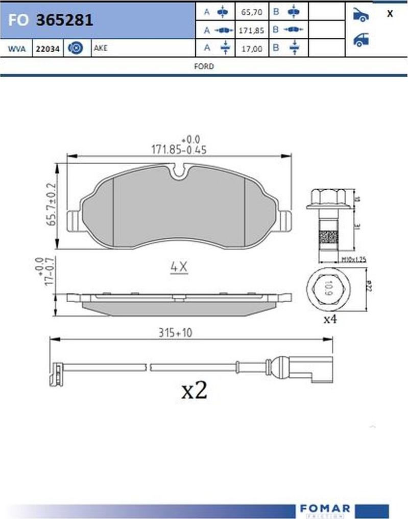 FOMAR Friction FO 365281 - Тормозные колодки, дисковые, комплект avtokuzovplus.com.ua