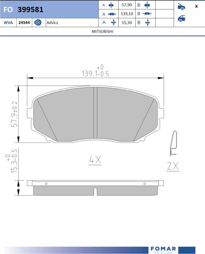 FOMAR Friction FO 399581 - Тормозные колодки, дисковые, комплект autodnr.net