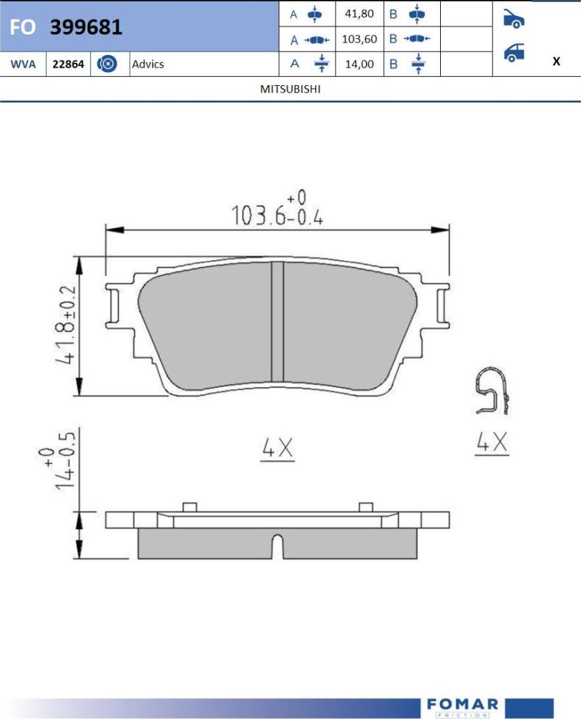 FOMAR Friction FO 399681 - Тормозные колодки, дисковые, комплект autodnr.net