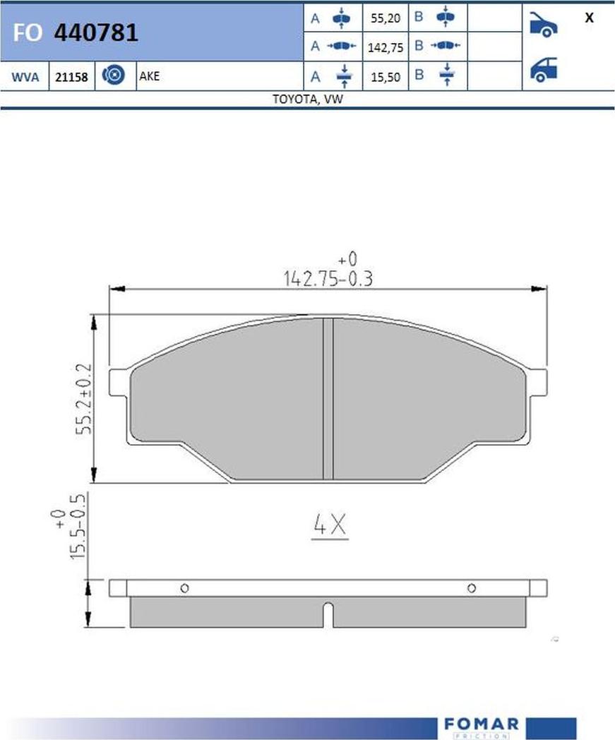 FOMAR Friction FO440781 - Тормозные колодки, дисковые, комплект avtokuzovplus.com.ua