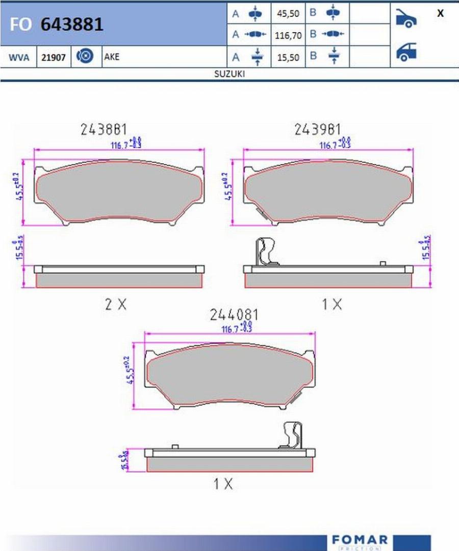 FOMAR Friction FO643881 - Тормозные колодки, дисковые, комплект avtokuzovplus.com.ua