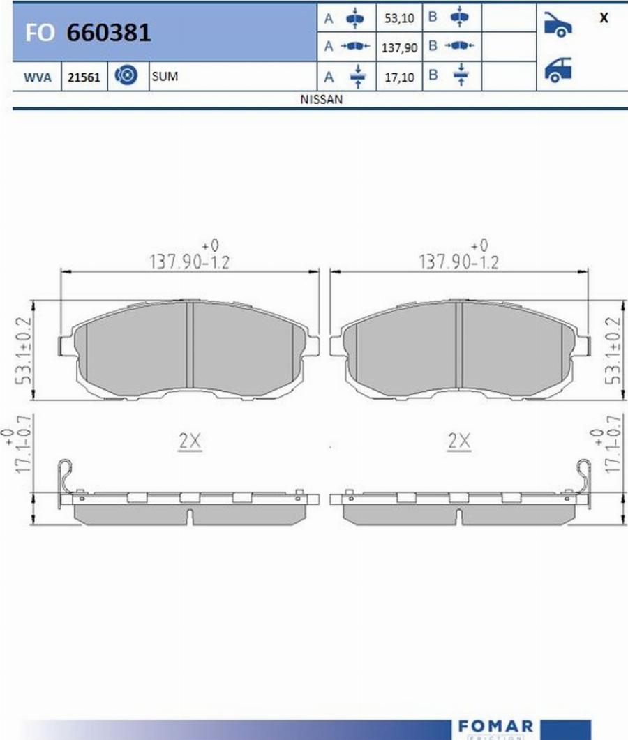 FOMAR Friction FO660381 - Тормозные колодки, дисковые, комплект autodnr.net