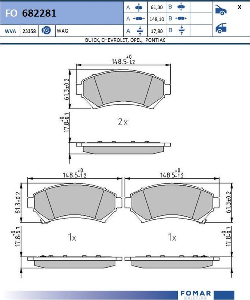 FOMAR Friction FO 682281 - Тормозные колодки, дисковые, комплект autodnr.net