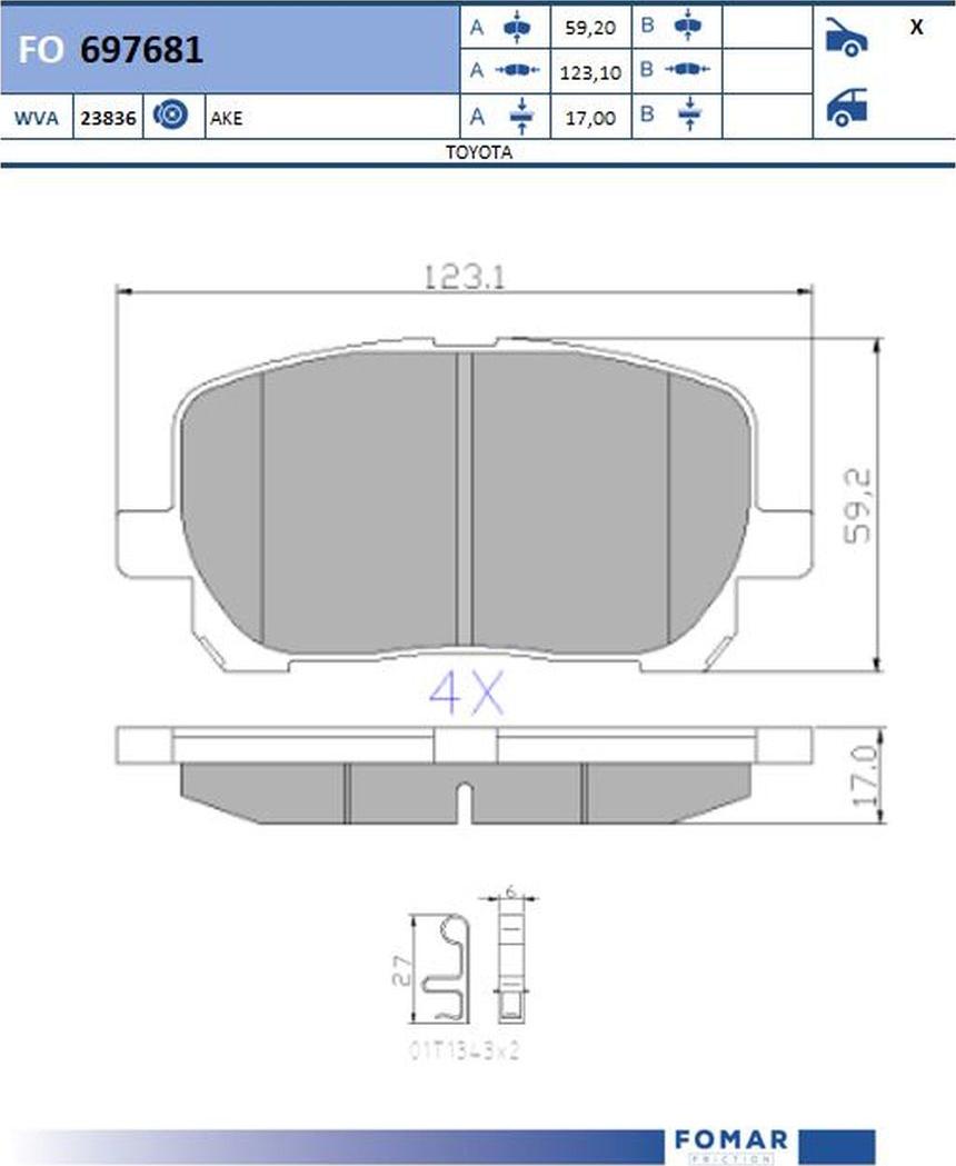 FOMAR Friction FO 697681 - Тормозные колодки, дисковые, комплект avtokuzovplus.com.ua