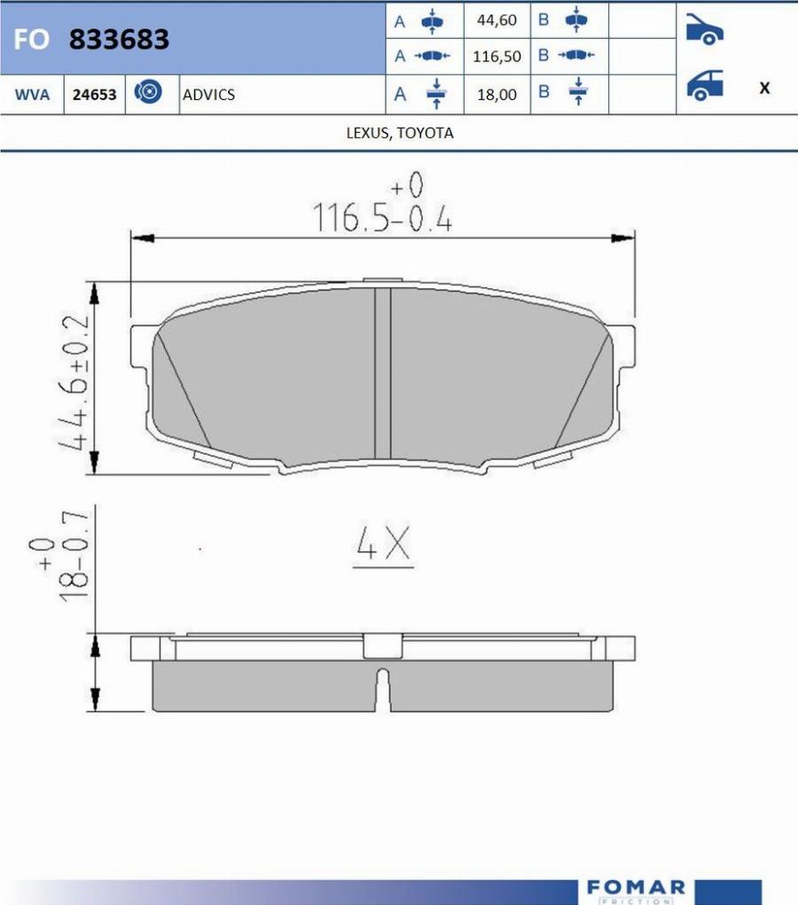 FOMAR Friction FO 833683 - Гальмівні колодки, дискові гальма autocars.com.ua