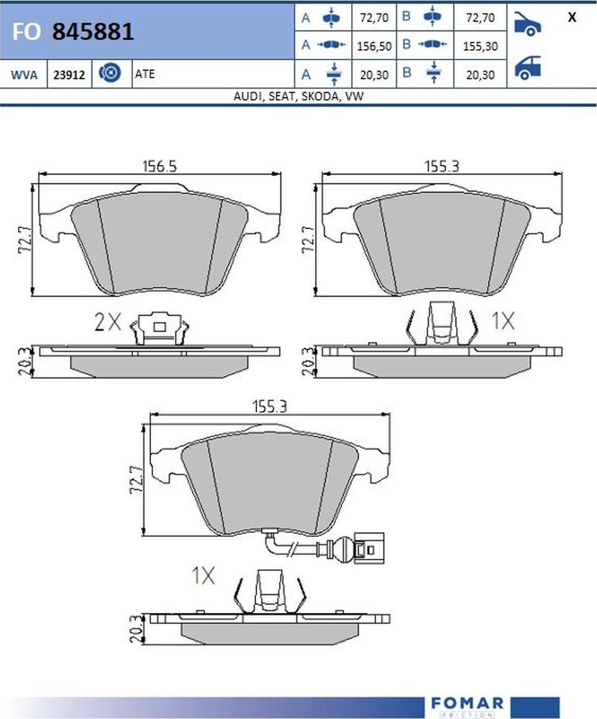 FOMAR Friction FO 845881 - Тормозные колодки, дисковые, комплект autodnr.net