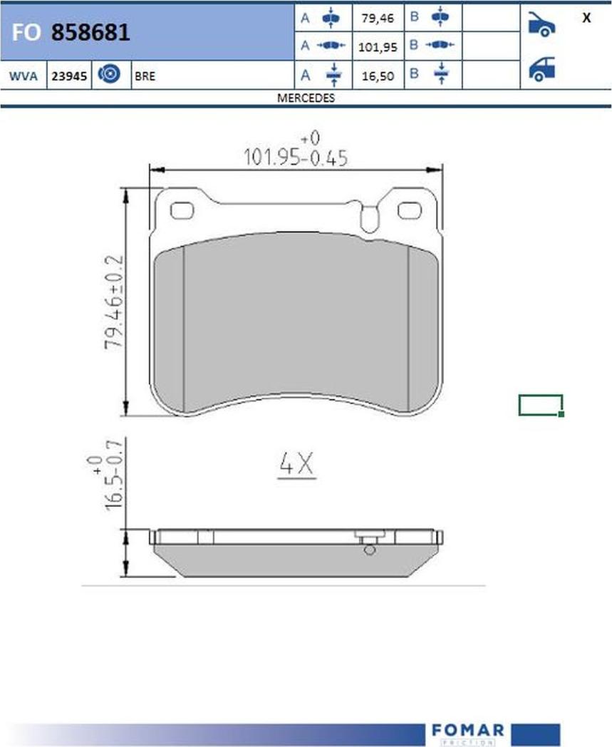 FOMAR Friction FO 858681 - Тормозные колодки, дисковые, комплект avtokuzovplus.com.ua