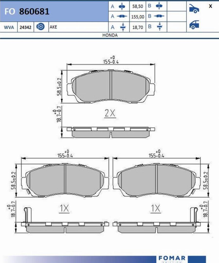 FOMAR Friction FO860681 - Тормозные колодки, дисковые, комплект autodnr.net