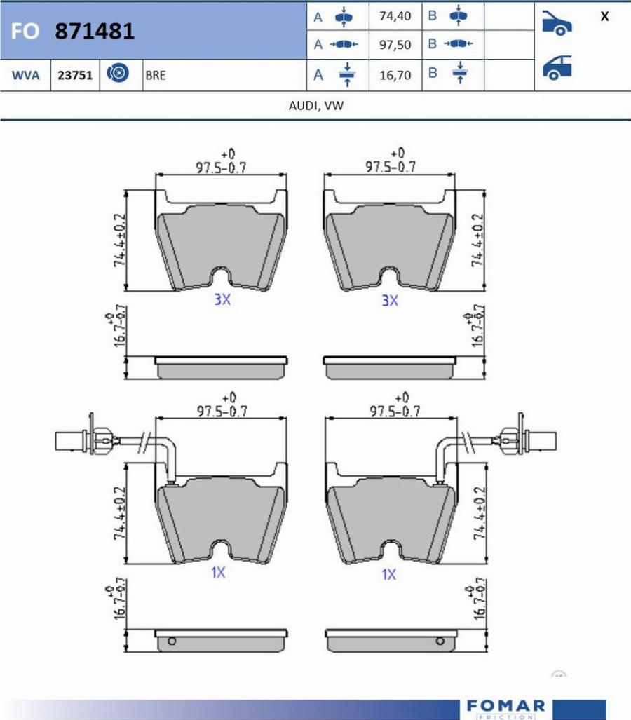 FOMAR Friction FO 871481 - Тормозные колодки, дисковые, комплект autodnr.net