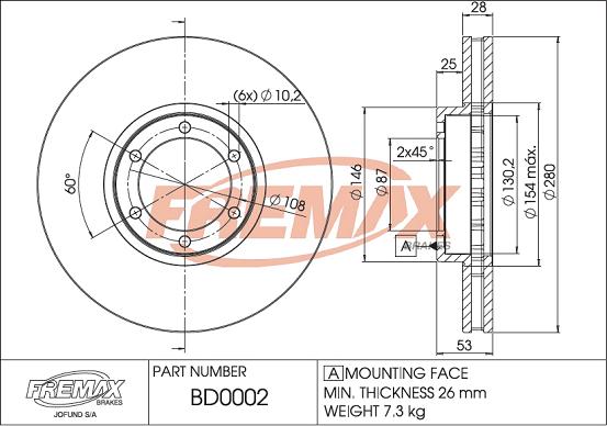 FREMAX BD-0002 - Гальмівний диск autocars.com.ua