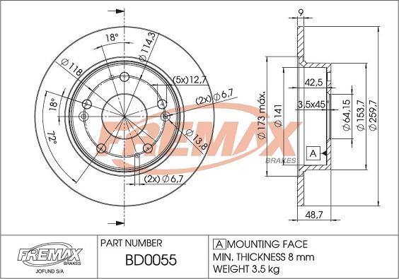 FREMAX BD-0055 - Тормозной диск avtokuzovplus.com.ua