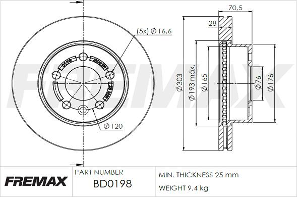 FREMAX BD-0198 - Гальмівний диск autocars.com.ua