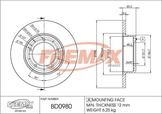 FREMAX BD-0980 - Тормозной диск avtokuzovplus.com.ua