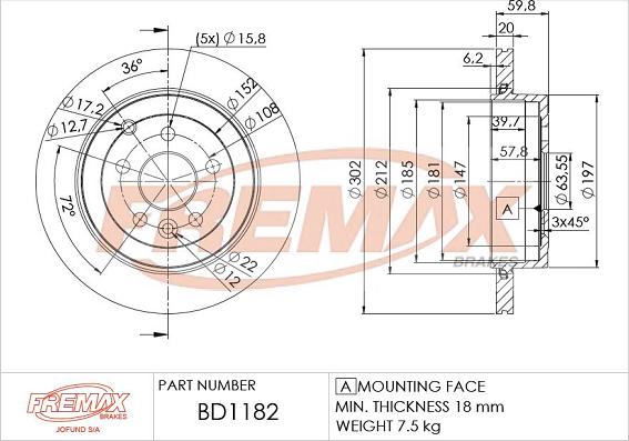 FREMAX BD-1182 - Гальмівний диск autocars.com.ua