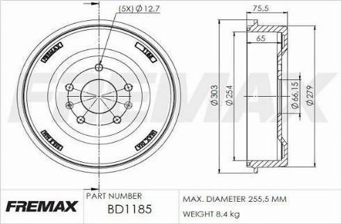 FREMAX BD-1185 - Гальмівний барабан autocars.com.ua