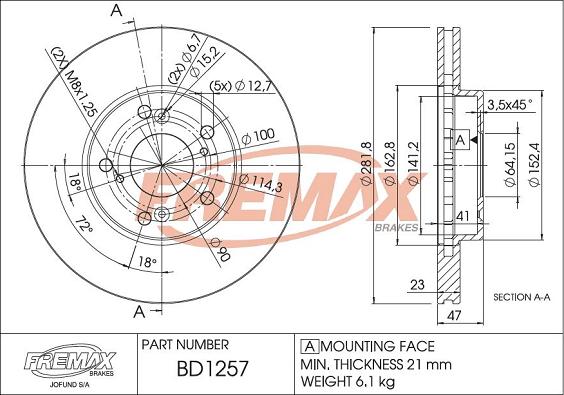 FREMAX BD-1257 - Гальмівний диск autocars.com.ua