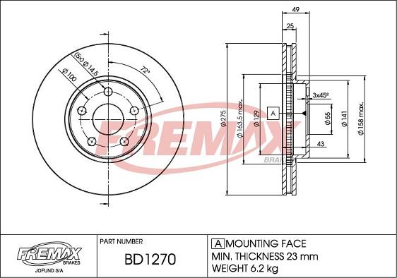 FREMAX BD-1270 - Тормозной диск avtokuzovplus.com.ua