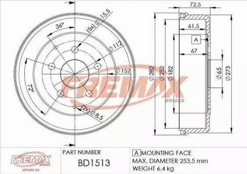 FREMAX BD-1513 - Тормозной барабан avtokuzovplus.com.ua