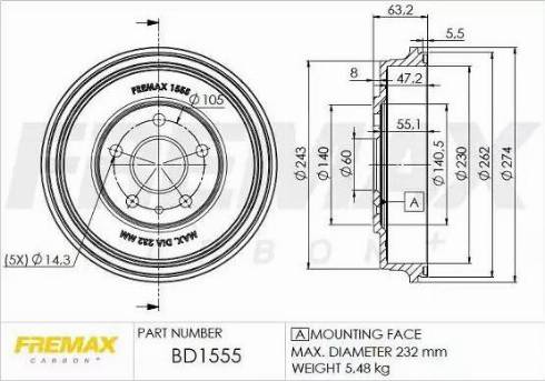 FREMAX BD-1555 - Гальмівний барабан autocars.com.ua