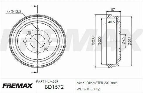 FREMAX BD-1572 - Гальмівний барабан autocars.com.ua