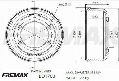 FREMAX BD-1708 - Гальмівний барабан autocars.com.ua