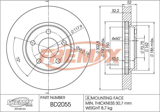 FREMAX BD-2055 - Гальмівний диск autocars.com.ua