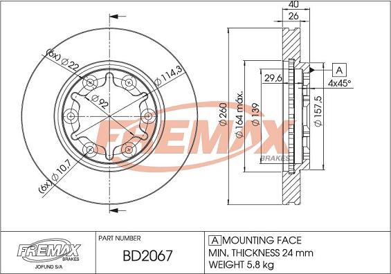 FREMAX BD-2067 - Гальмівний диск autocars.com.ua