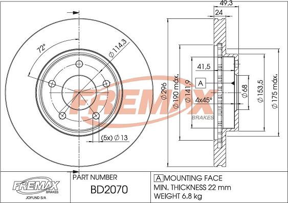 FREMAX BD-2070 - Гальмівний диск autocars.com.ua