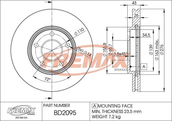 FREMAX BD-2095 - Гальмівний диск autocars.com.ua