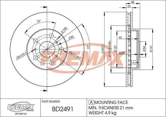 FREMAX BD-2491 - Гальмівний диск autocars.com.ua