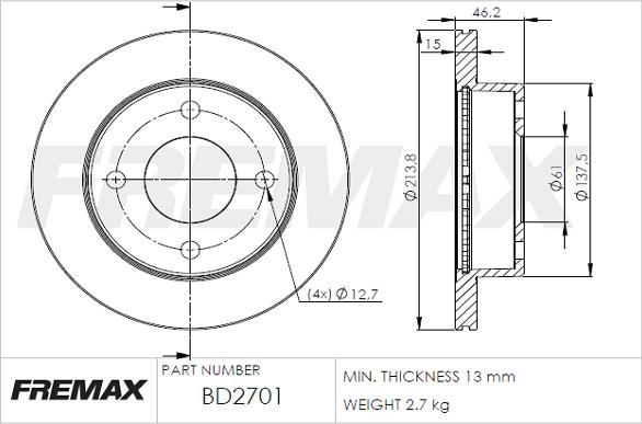 FREMAX BD-2701 - Тормозной диск avtokuzovplus.com.ua