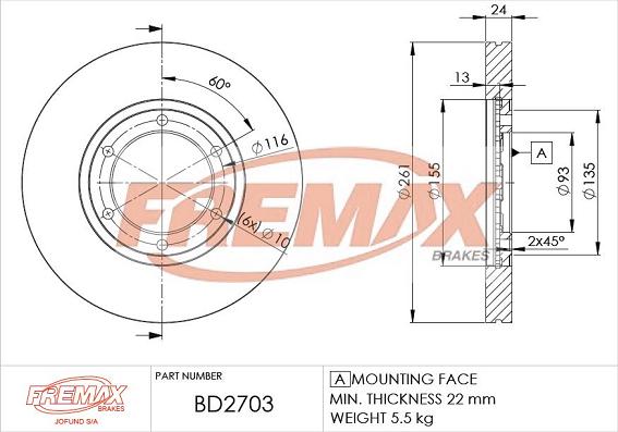 FREMAX BD-2703 - Гальмівний диск autocars.com.ua