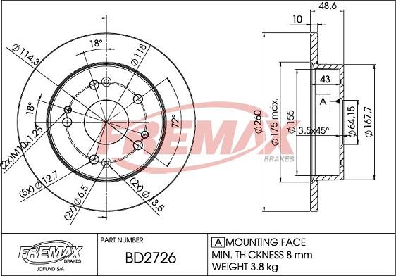 FREMAX BD-2726 - Тормозной диск avtokuzovplus.com.ua