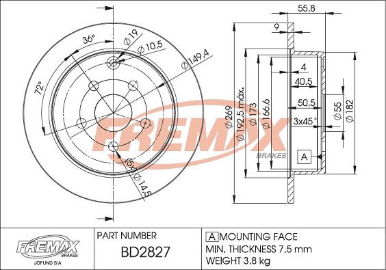 FREMAX BD-2827 - Гальмівний диск autocars.com.ua