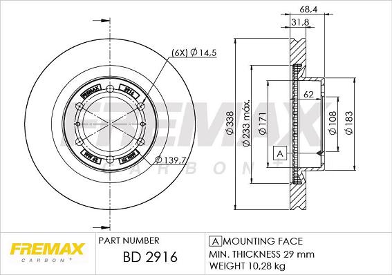 FREMAX BD-2916 - Тормозной диск avtokuzovplus.com.ua