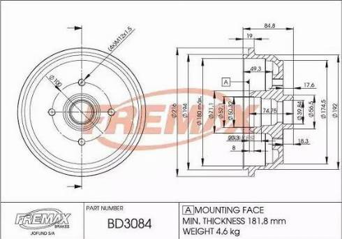 FREMAX BD-3084 - Гальмівний барабан autocars.com.ua