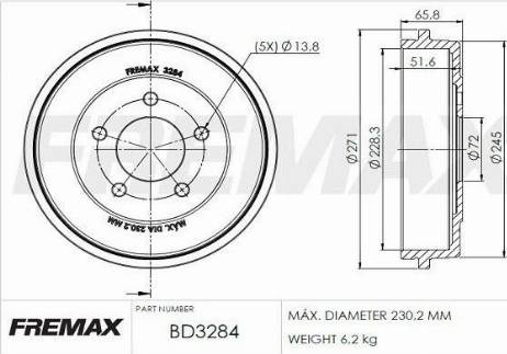 FREMAX BD-3284 - Гальмівний барабан autocars.com.ua