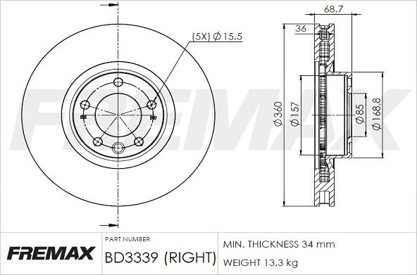 FREMAX BD-3339 - Гальмівний диск autocars.com.ua