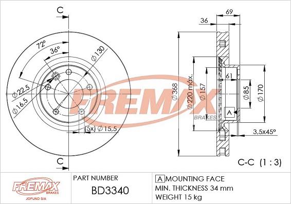 FREMAX BD-3340 - Гальмівний диск autocars.com.ua