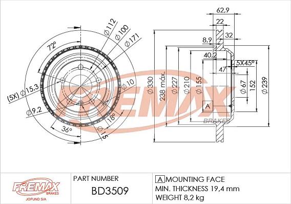 FREMAX BD-3509 - Гальмівний диск autocars.com.ua