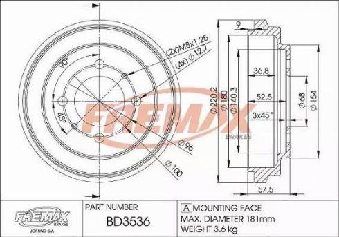 FREMAX BD-3536 - Гальмівний барабан autocars.com.ua