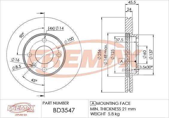 FREMAX BD-3547 - Тормозной диск avtokuzovplus.com.ua