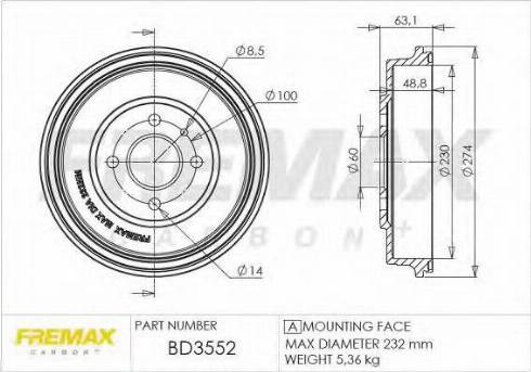 FREMAX BD-3552 - Гальмівний барабан autocars.com.ua