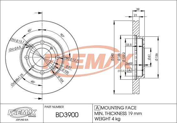 FREMAX BD-3900 - Тормозной диск avtokuzovplus.com.ua