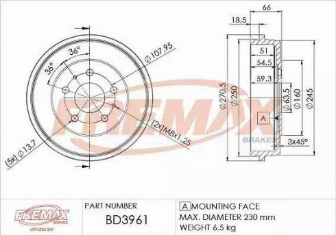 FREMAX BD-3961 - Гальмівний барабан autocars.com.ua