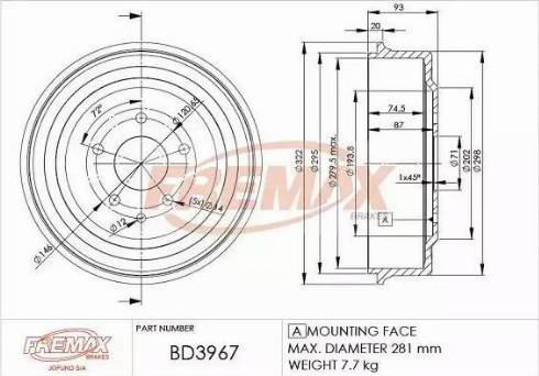 FREMAX BD-3967 - Гальмівний барабан autocars.com.ua