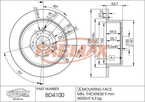 FREMAX BD-4100 - Гальмівний диск autocars.com.ua