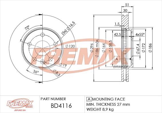 FREMAX BD-4116 - Тормозной диск avtokuzovplus.com.ua